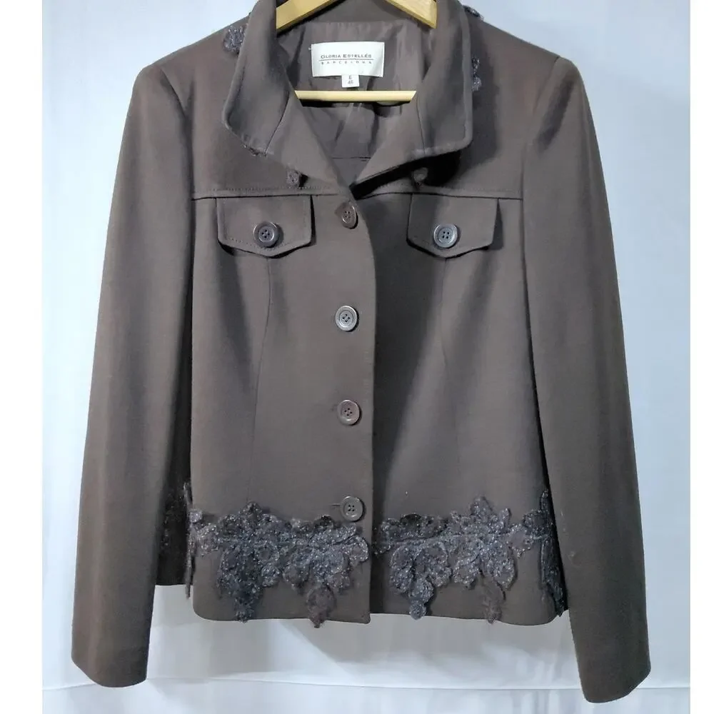 Gloria Estelles Barcelona Wool Brown Jacket Women Size 46